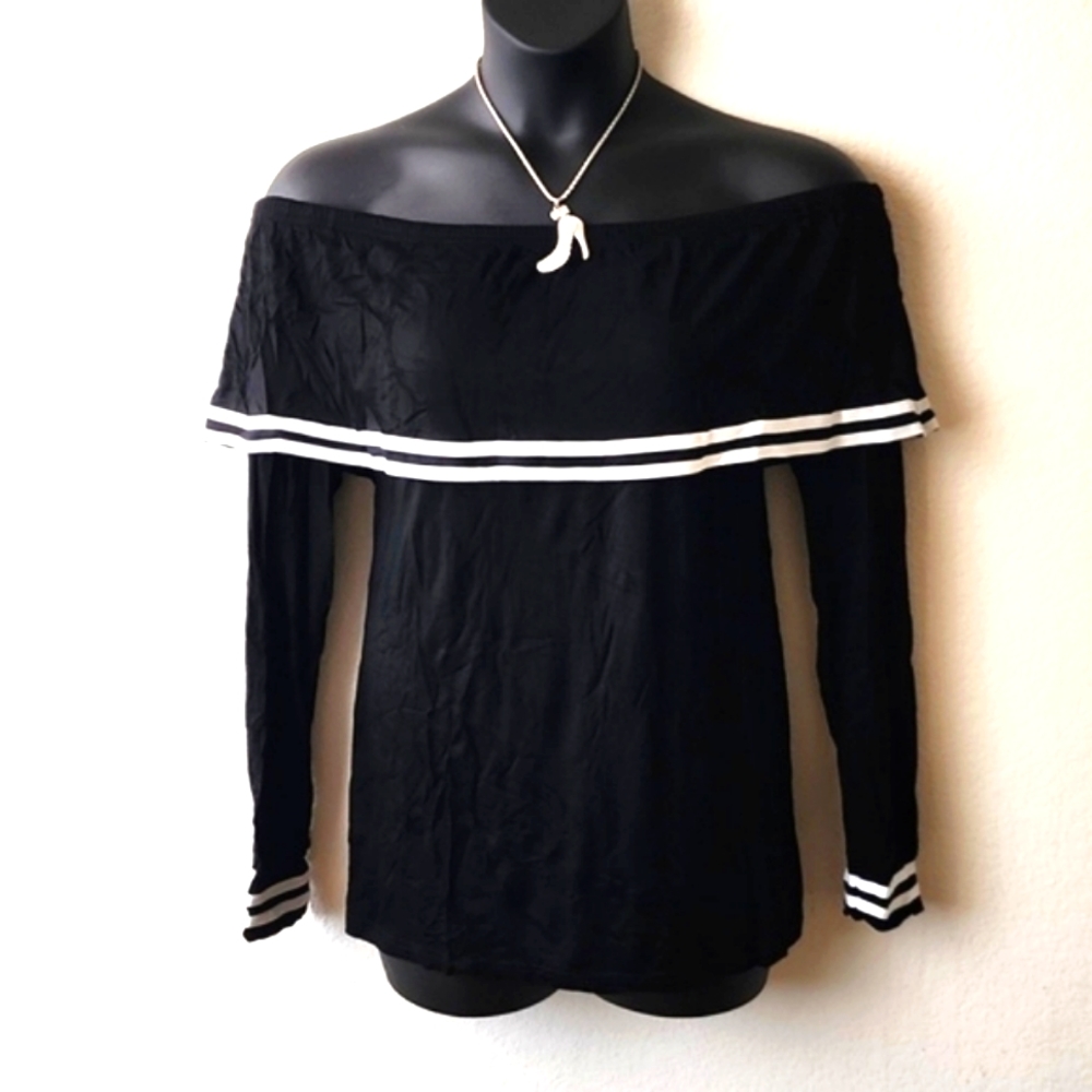 Rosegal Black Off the Shoulder Top White Stripes Plus Sizes 1x, 3x NWT